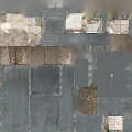 Tall Weathered Concrete Pillar With White Tiled Base And Small Rectangular Slab On Gray Background
