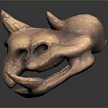 3D Rendered Monster Skull With Horns Eye Sockets And Textured Surface