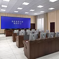Control Room Interior Setup With Large Monitoring Screen Multiple Computer Monitors And Desks