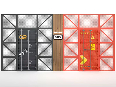 Red And Black Swing Door With Metal Frame Mesh Panel Warning Signs 02 505 3d model