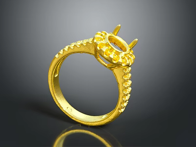 Luxurious Gold Ring Design With Prong Setting And Shiny Accent Stones 3d model