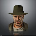 Man In Brown Hat And Coat With Gray Background 3D Bust Portrait
