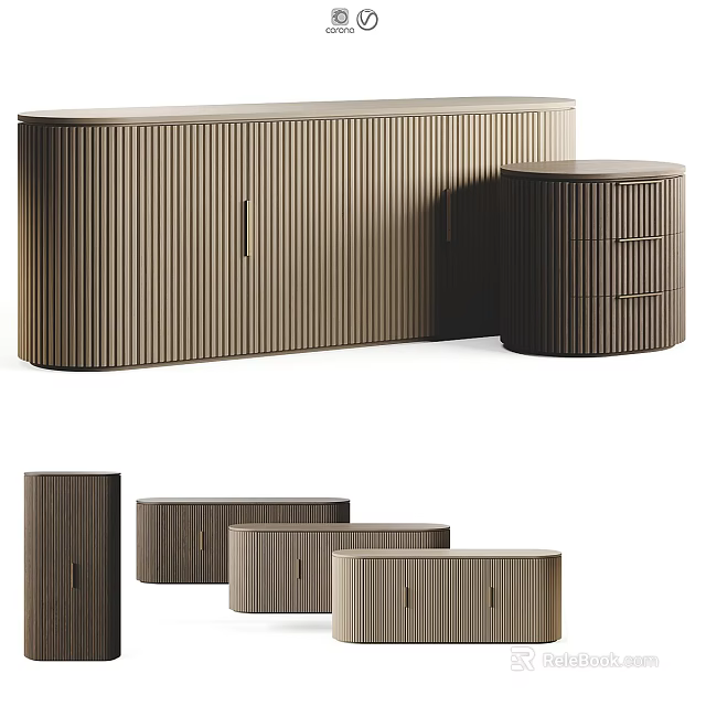 Modern Striped Wooden Entryway Cabinet And Side Cabinet Interior Design Ideas 3d model 