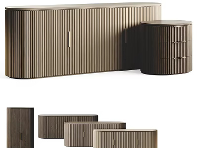 Modern Striped Wooden Entryway Cabinet And Side Cabinet Interior Design Ideas 3d model