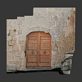 Antique Entrance Gate With Stone Wall And Arched Wooden Double Door Design
