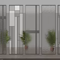 Modern Room Divider With Metal Frames Textured Glass And Green Plants In Interior Space 3d model