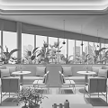 Modern Casual Lounge Area With Plentiful Green Plants Cozy Sofa Booths And Large Windows