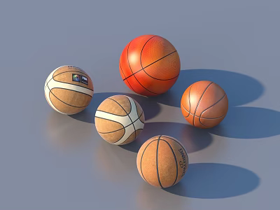 Collection of Sports Equipment Featuring Various Basketballs in Different Sizes and Colors 3d model