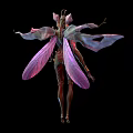 Ethereal Fairy Character With Green Purple Wings And Nature Plants Mushrooms