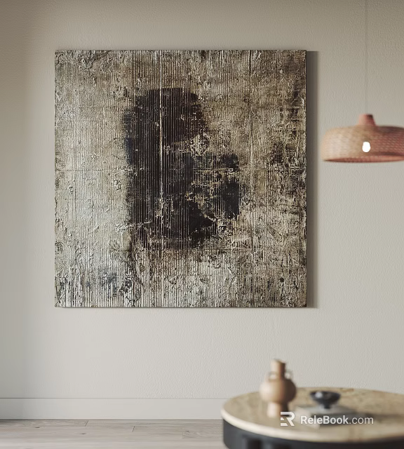 Abstract Painting Hanging On Light Colored Wall In Room 3d model