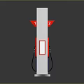 Cartoon Scene of Synergy Fuel Station With Red Arch Blue Box and Fuel Dispenser