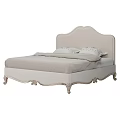 Elegant Double Bed With Upholstered Headboard Carved White Frame And Gray Bedding