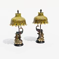 Traditional Style Table Lamps With Peacock Base And Yellow Decorative Shades