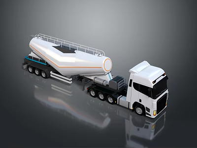 White Tanker Truck Featuring Large Cylindrical Tank Orange Stripe and Multiple Wheels on Reflective Background 3d model