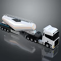 White Tanker Truck Featuring Large Cylindrical Tank Orange Stripe and Multiple Wheels on Reflective Background