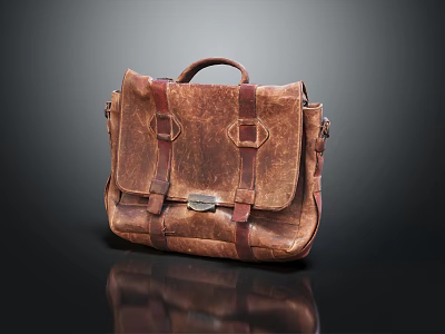 Vintage Brown Leather Briefcase With Buckle Straps And Classic Handcrafted Design 3d model
