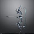 Mechanical Bow 3D Model With Blue Silver Accents And Dark Reflective Background