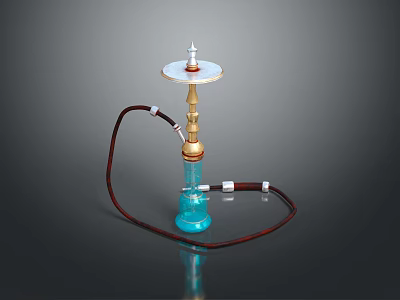 Blue Fruit Infused Beverage In Hookah Shaped Glass Container With Gold Trim 3d model