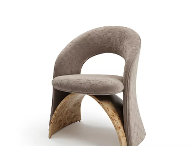Elegant Taupe Upholstered Single Chair With Natural Burl Wood Arched Base For Modern Living Space 3d model