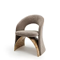 Elegant Taupe Upholstered Single Chair With Natural Burl Wood Arched Base For Modern Living Space