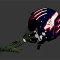 Red Blue White Striped Astronaut Helmet With Visor And Green Breathing Tube