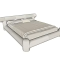 Modern Beige Double Bed With Rounded Frame Soft Mattress And Pillows 3d model
