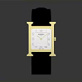 Stylish Modern Wristwatch With Black Leather Strap Gold Case And Square Dial