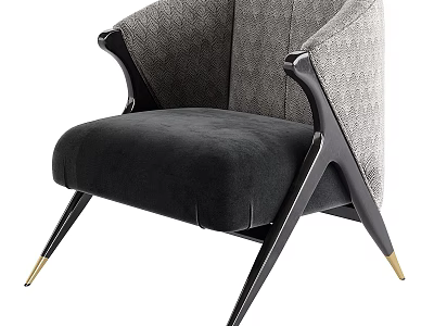 Modern Leisure Chair With Textured Gray Backrest Black Velvet Seat And Golden Metal Legs 3d model