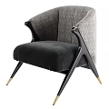 Modern Leisure Chair With Textured Gray Backrest Black Velvet Seat And Golden Metal Legs