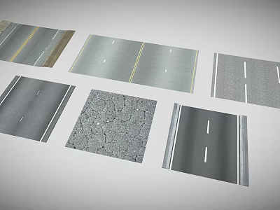 Various Road Pavement Textures With Lane Markings And Gravel Surfaces 3d model