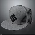 Stylish Gray Snapback Cap With Black Diamond Patch And 1977 Logo Design 3d model