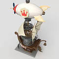 Steampunk Fantasy Airship Ship Hybrid With Crown Logo Sails And Mechanical Gears