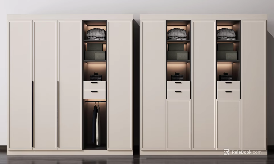 Modern Wardrobe Interior Design With Multiple Doors Shelves Drawers And Hanging Space 3d model 