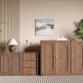 Wooden Chest of Drawers in Modern Interior with Potted Plant Table Lamp and Wall Art