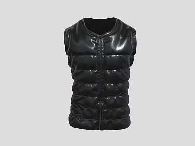 Black Shiny Quilted Puffer Vest With Zipper Closure Sleeveless Outerwear 3d model Black Shiny Quilted Puffer Vest With Zipper Closure Sleeveless Outerwear 3d model