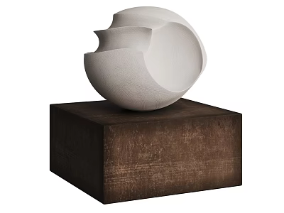 Modern Abstract Decorative Ornament Set With White Ceramic Design And Wooden Base For Home Decoration 3d model