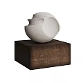 Modern Abstract Decorative Ornament Set With White Ceramic Design And Wooden Base For Home Decoration