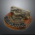 Vintage Typewriter with Red Base Black Keys and Round Reels Retro Mechanical Design