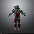 Sci-Fi Mechanical Robot With Red White Armor Helmet And Mechanical Arms 3d model
