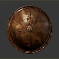 Decorative Copper Shield With Round Shape Textured Surface And Central Ornament