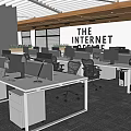 Modern Public Office Space With Open Layout Desks Computers And Ergonomic Chairs 3d model