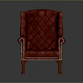 Red Velvet Tufted Wingback Armchair With Wooden Legs And White Stitching