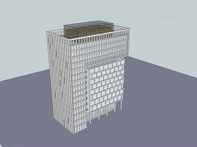 Modern Office Building With Vertical Glass Facade And Top Structure Design 3d model