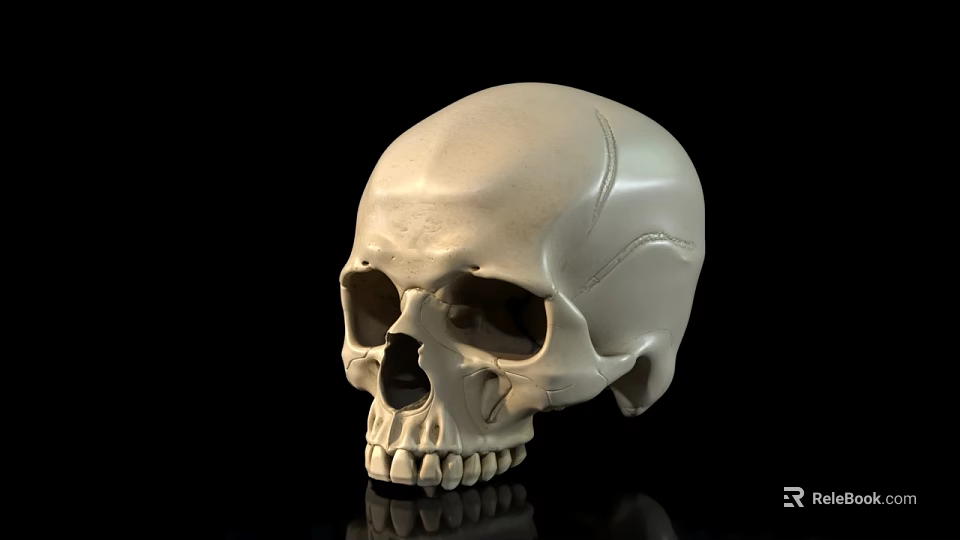 Male Human Skull Anatomical Model Displayed on Black Background Surface 3d model