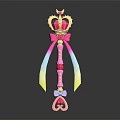Pink Magic Wand Weapon With Crown Gemstone Bow And Colorful Ribbons