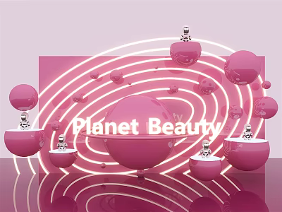 Planet Beauty Themed Visual Design With Pink Spheres And Neon Light Elements 3d model