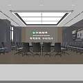 Modern Bright Corporate Conference Room With Long Meeting Table Ergonomic Chairs And Large Presentation Screen