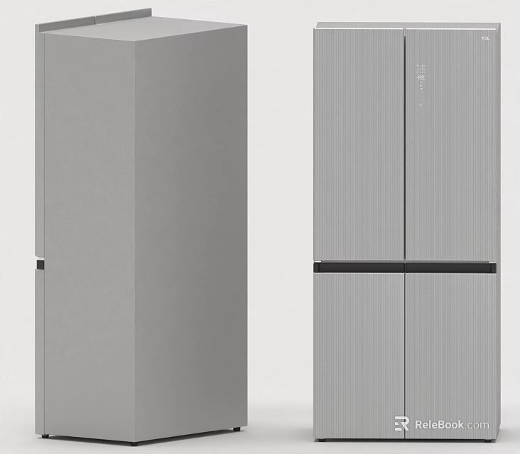Modern Double Door Refrigerator With Sleek Gray Finish And Vertical Stripes Design 3d model 