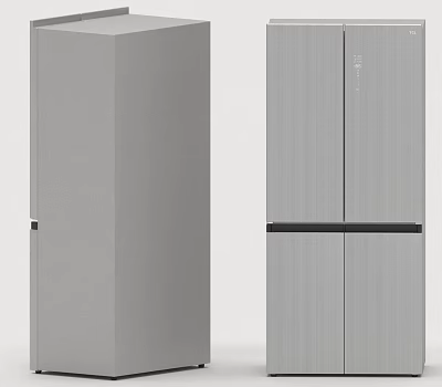 Modern Double Door Refrigerator With Sleek Gray Finish And Vertical Stripes Design 3d model