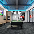 Modern Billiard Interior With Pool Table TV Bench And Balls Decor 3d model
